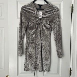 Velvet long sleeve never worn dress with criss cross tie front